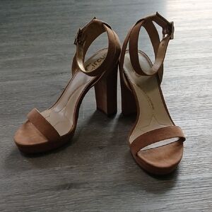 Circus by Sam Edelman Abigail Tan Suede Block Heel Sandals Sz 6.5 EUC
